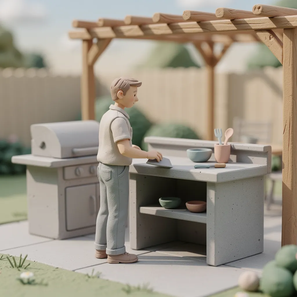 Fabriquer sa cuisine d’été en béton : dalle, structure et plan de travail