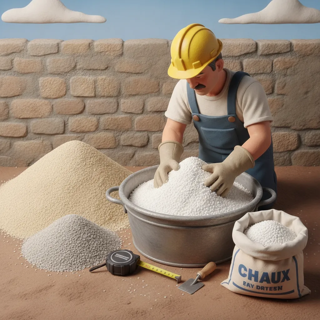 Chaux et sable pour enduit : dosages réels au m² et calcul des quantités